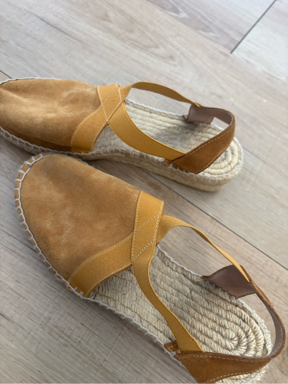 Made in Spain Leather Mustard Suede Espadrille Slingback Sandals
